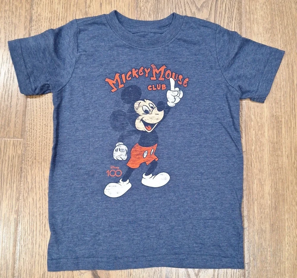 Disney 100 Mickey Mouse T-Shirt Blue Kids 5T Screen Print Graphic Tee